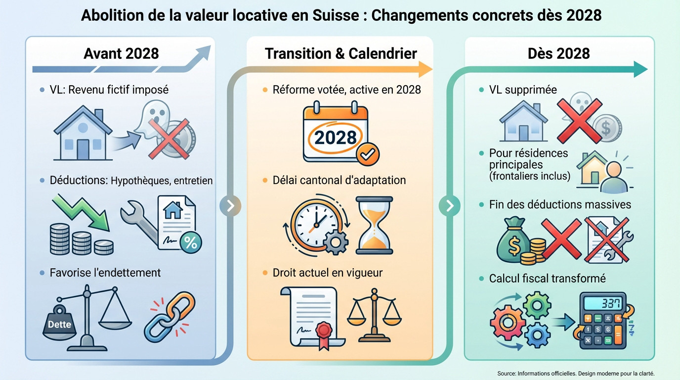 Abolition de la valeur locative en Suisse : impact fiscal pour les propriétaires et frontaliers dès 2028