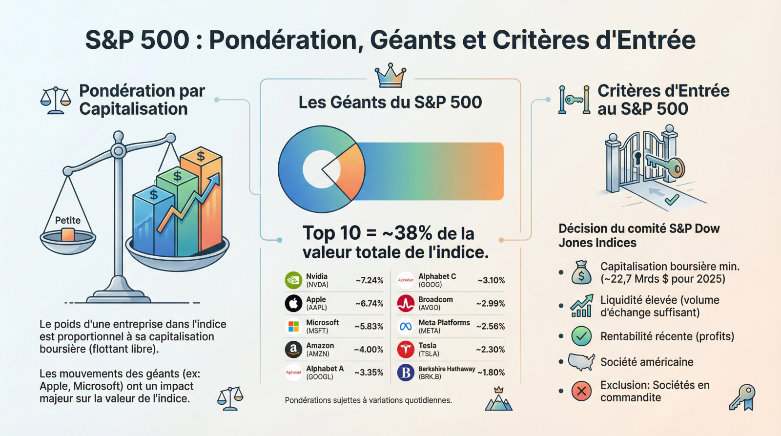 Graphique illustrant la pondération par capitalisation boursière des entreprises du S&P 500