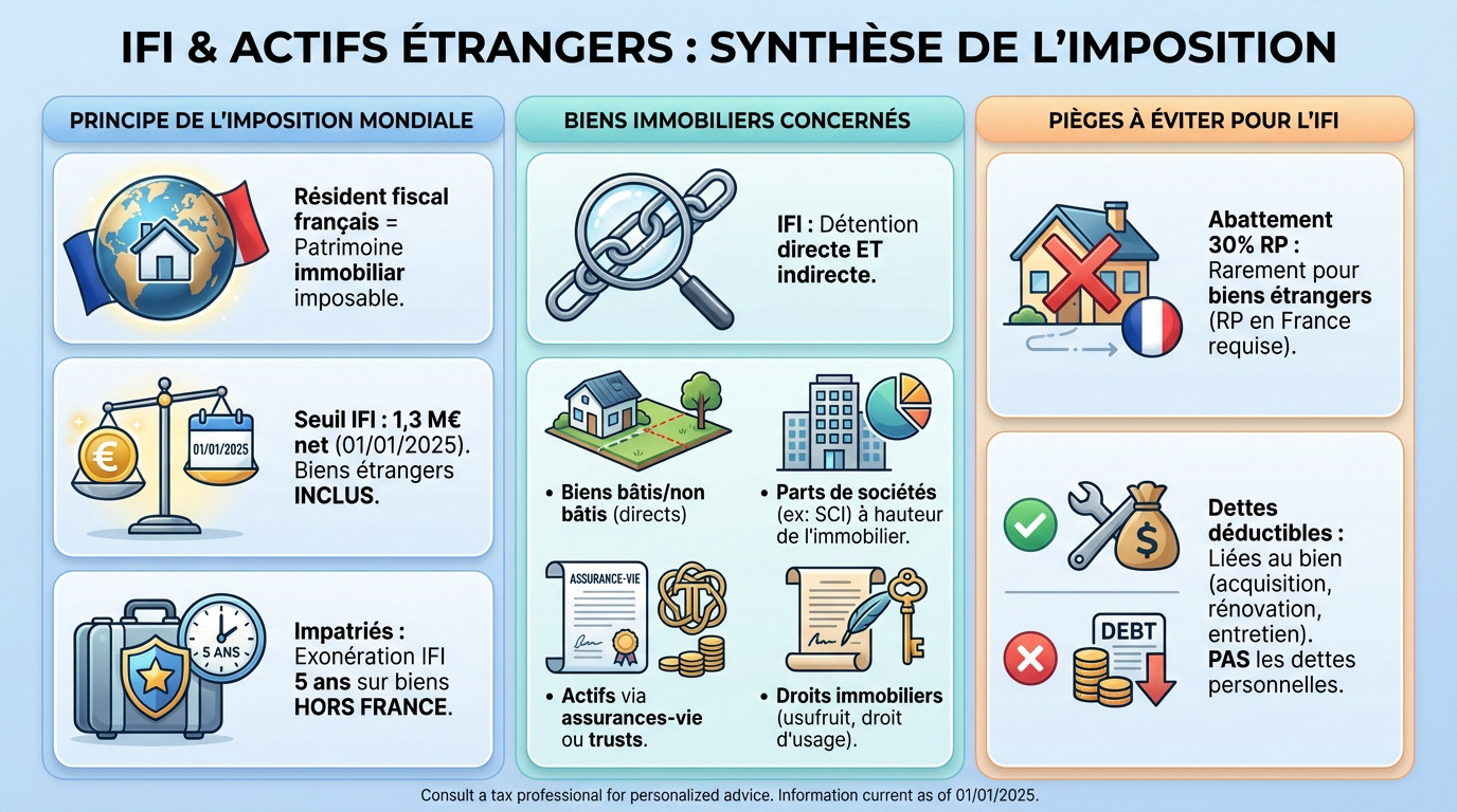Schéma de synthèse sur la fiscalité et l'IFI des biens immobiliers étrangers