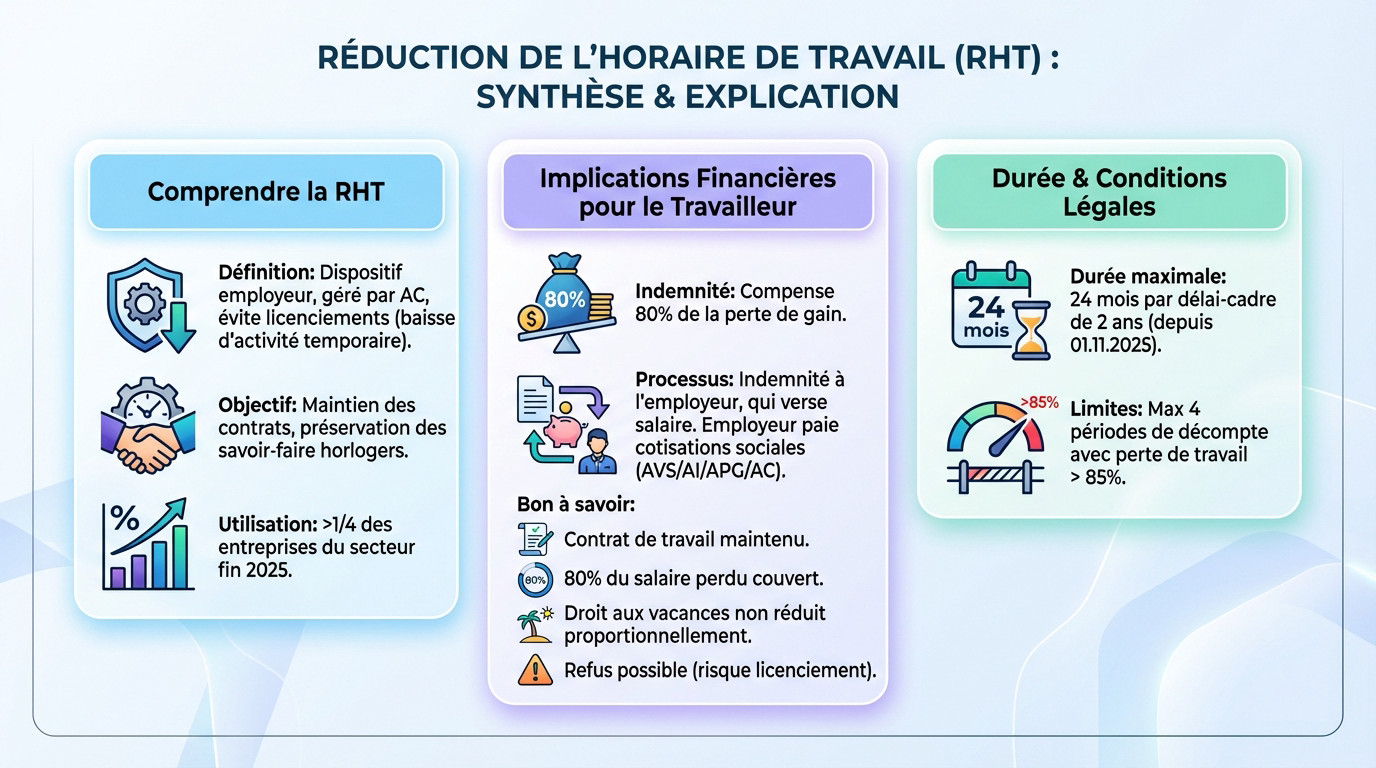 Schéma explicatif de la Réduction de l'Horaire de Travail (RHT) et son impact sur le salaire