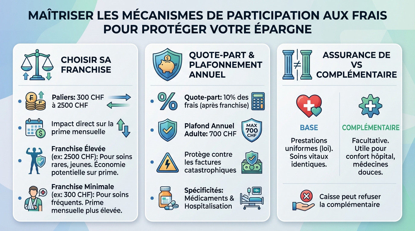 Analyse des coûts assurance maladie suisse et pièces de monnaie pour illustrer l'épargne