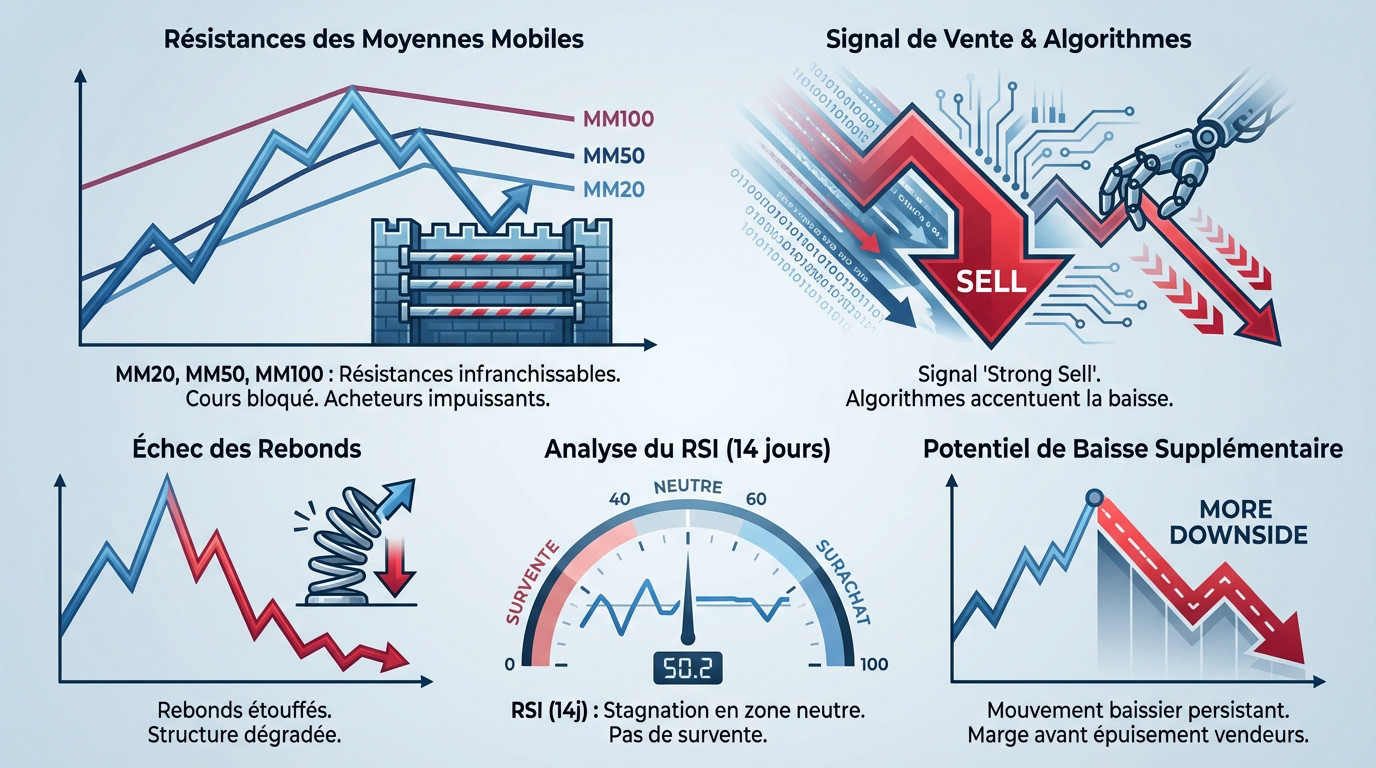 Infographie analysant les indicateurs de pression vendeuse sur la paire EUR/CHF