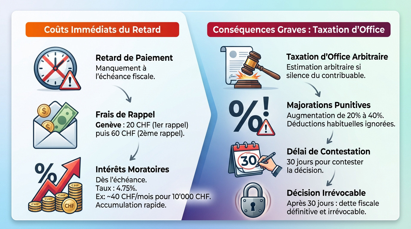 Conséquences financières et pénalités d'un retard de paiement fiscal en Suisse
