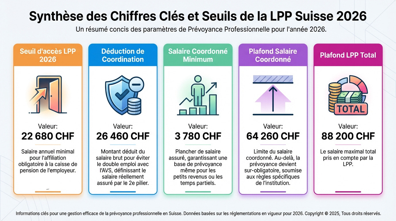 Synthèse des seuils et chiffres clés de la LPP suisse pour 2026