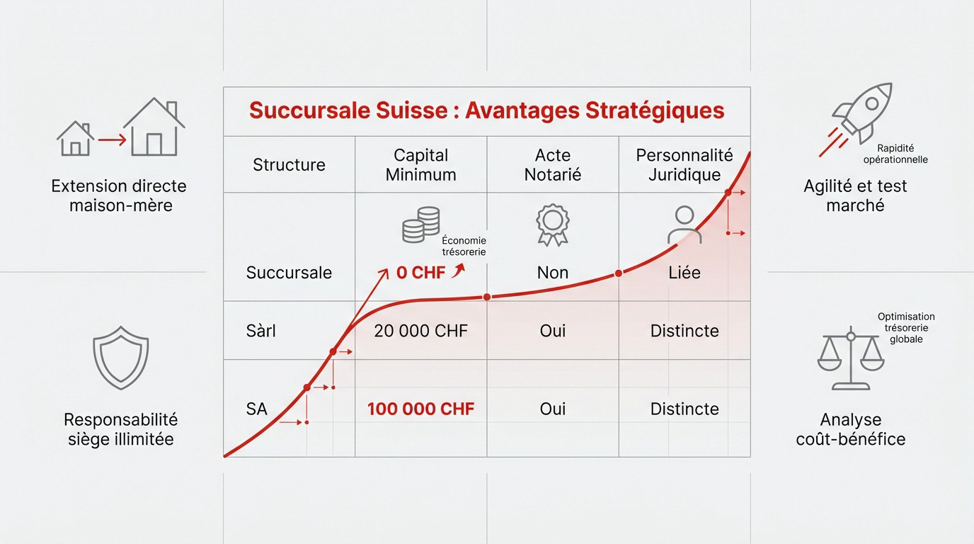 Représentation des avantages économiques d'une succursale en Suisse