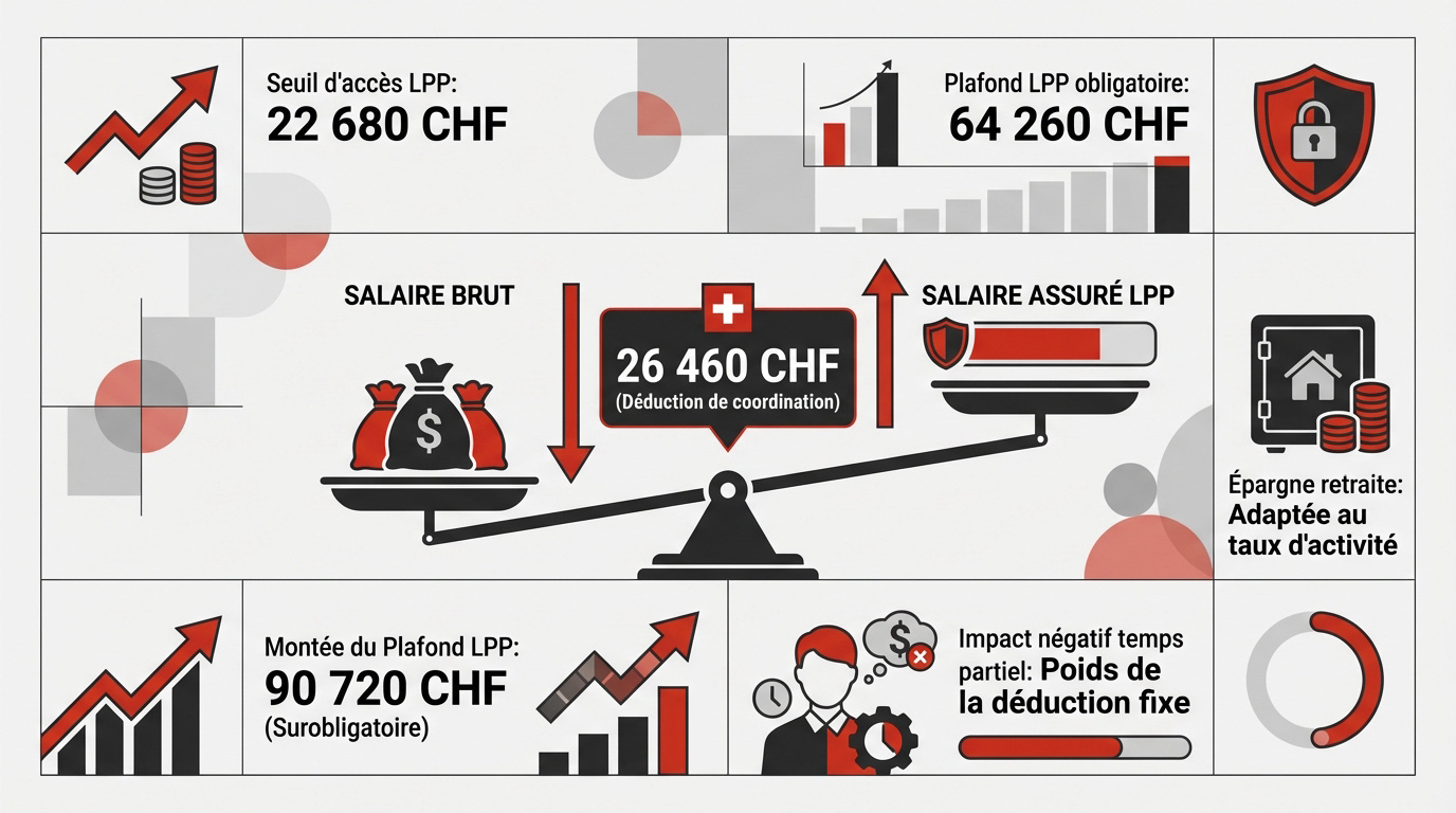 Graphique des seuils et plafonds de la prévoyance professionnelle LPP en Suisse pour 2026