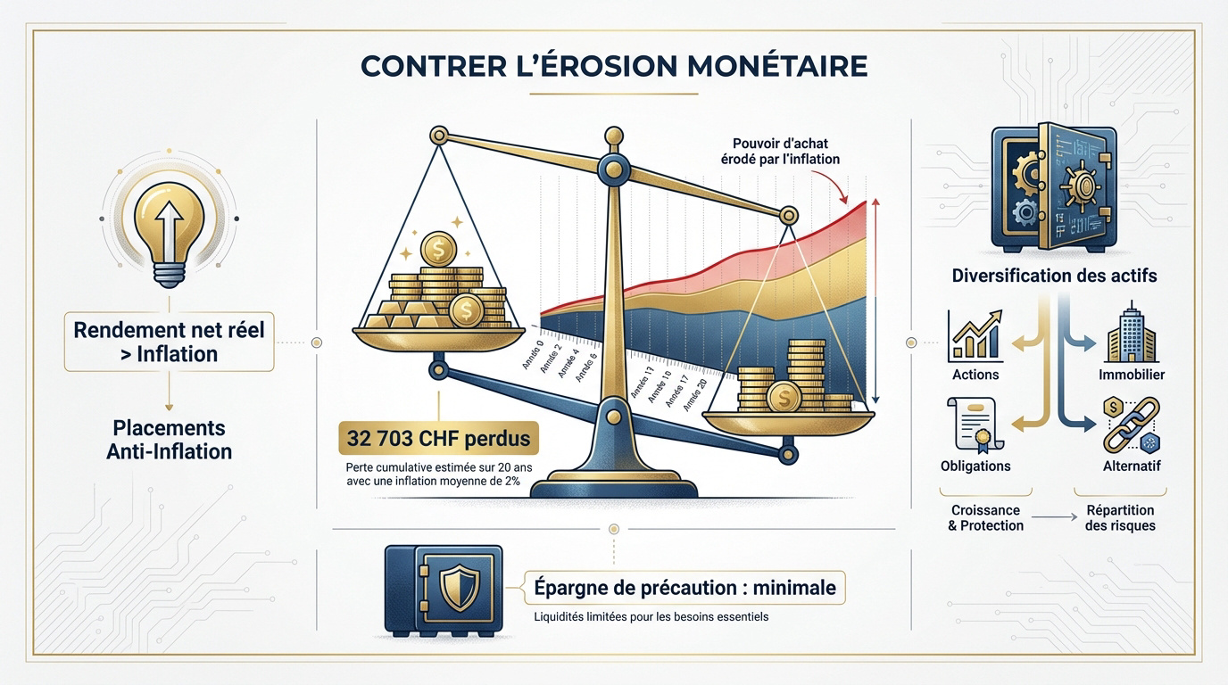 Graphique illustrant la perte de pouvoir d'achat due à l'érosion monétaire sur vingt ans
