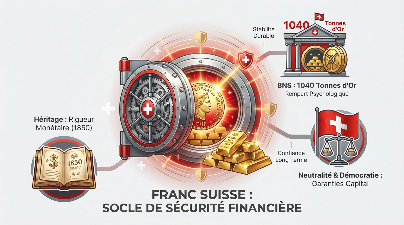 Lingots d'or et pièces en francs suisses symbolisant la sécurité financière