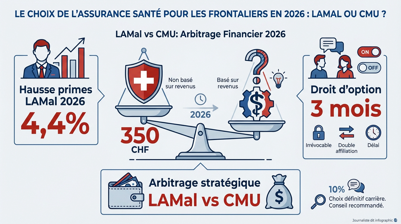 Comparatif entre l'assurance LAMal suisse et la CMU française pour les frontaliers en 2026