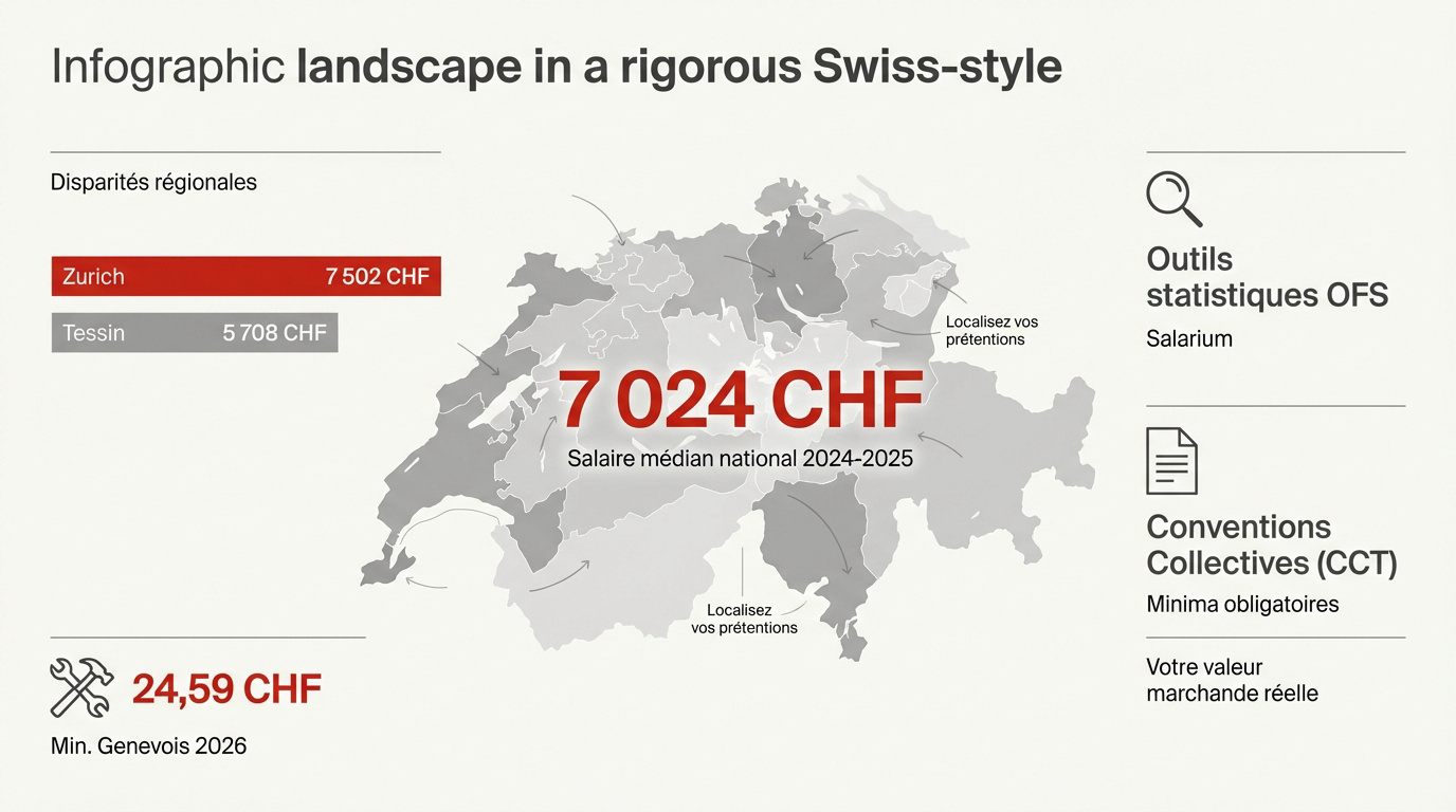 Graphique du salaire médian national brut en Suisse pour la période 2024-2025