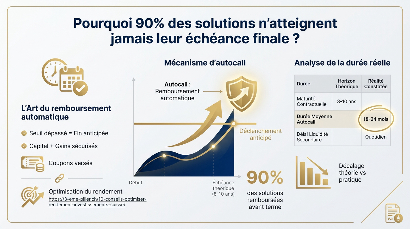 Graphique montrant que 90% des produits structurés sont remboursés avant leur échéance contractuelle