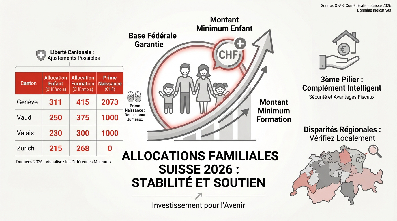 Tableau récapitulatif des allocations familiales par canton en Suisse