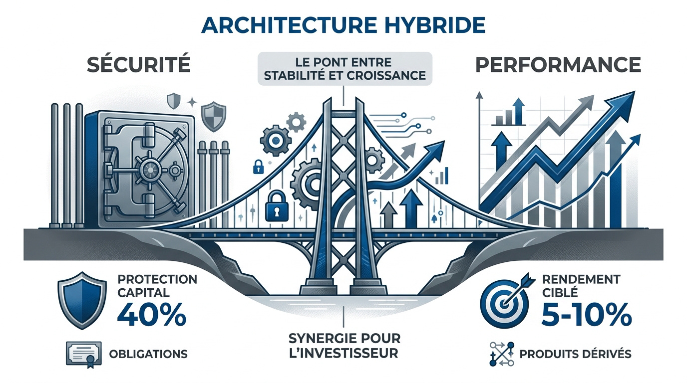 Schéma de l'architecture financière d'un fonds structuré combinant protection et performance