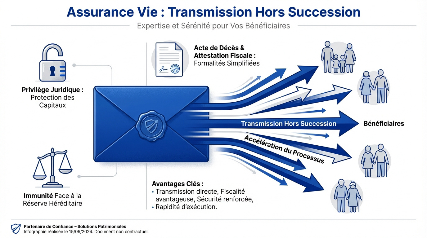 Représentation symbolique de la transmission de patrimoine via l'assurance vie hors succession