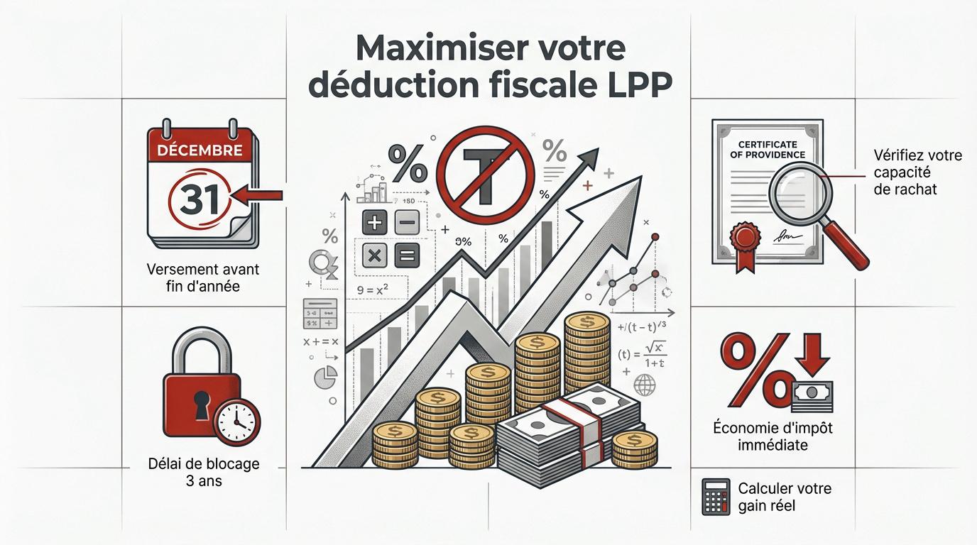 Graphique illustrant l'optimisation fiscale via les rachats LPP en Suisse