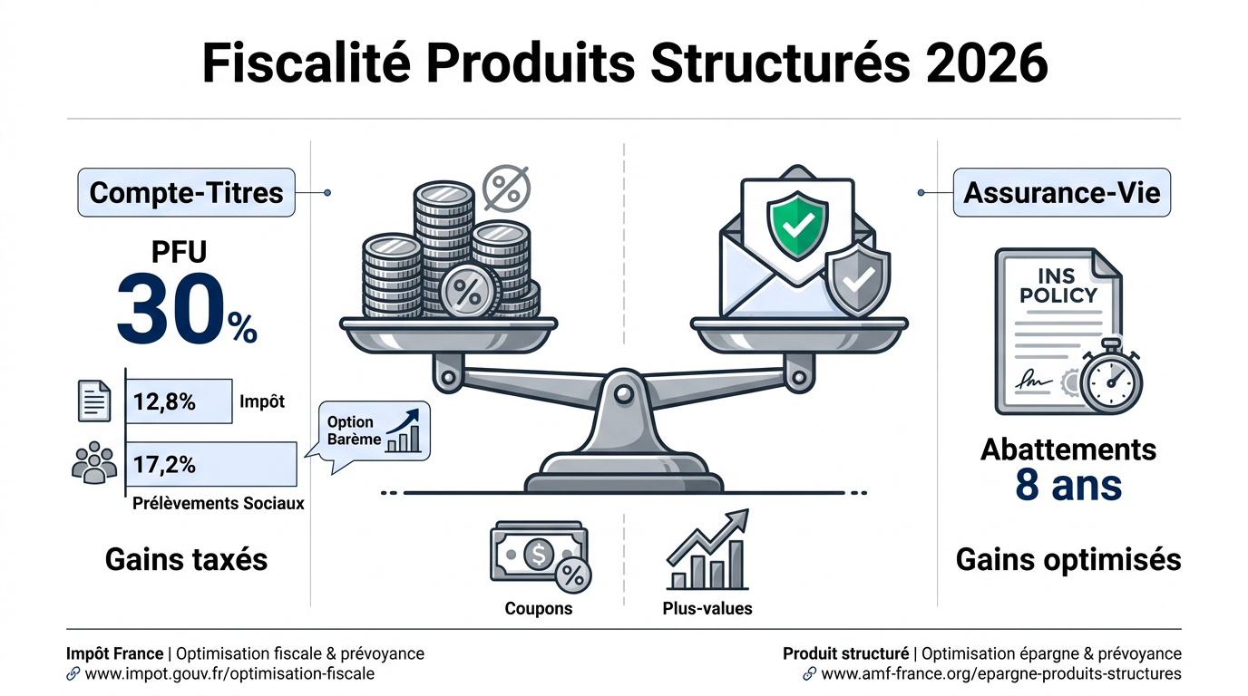 Comparatif fiscalité produits structurés 2026 entre compte-titres et assurance-vie