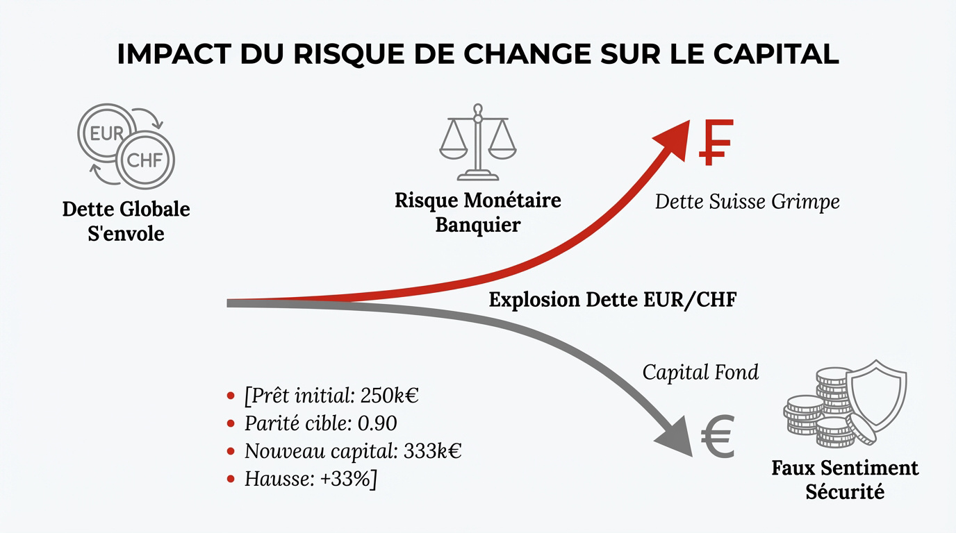 Graphique illustrant l'augmentation du capital dû suite à la variation du taux de change EUR/CHF