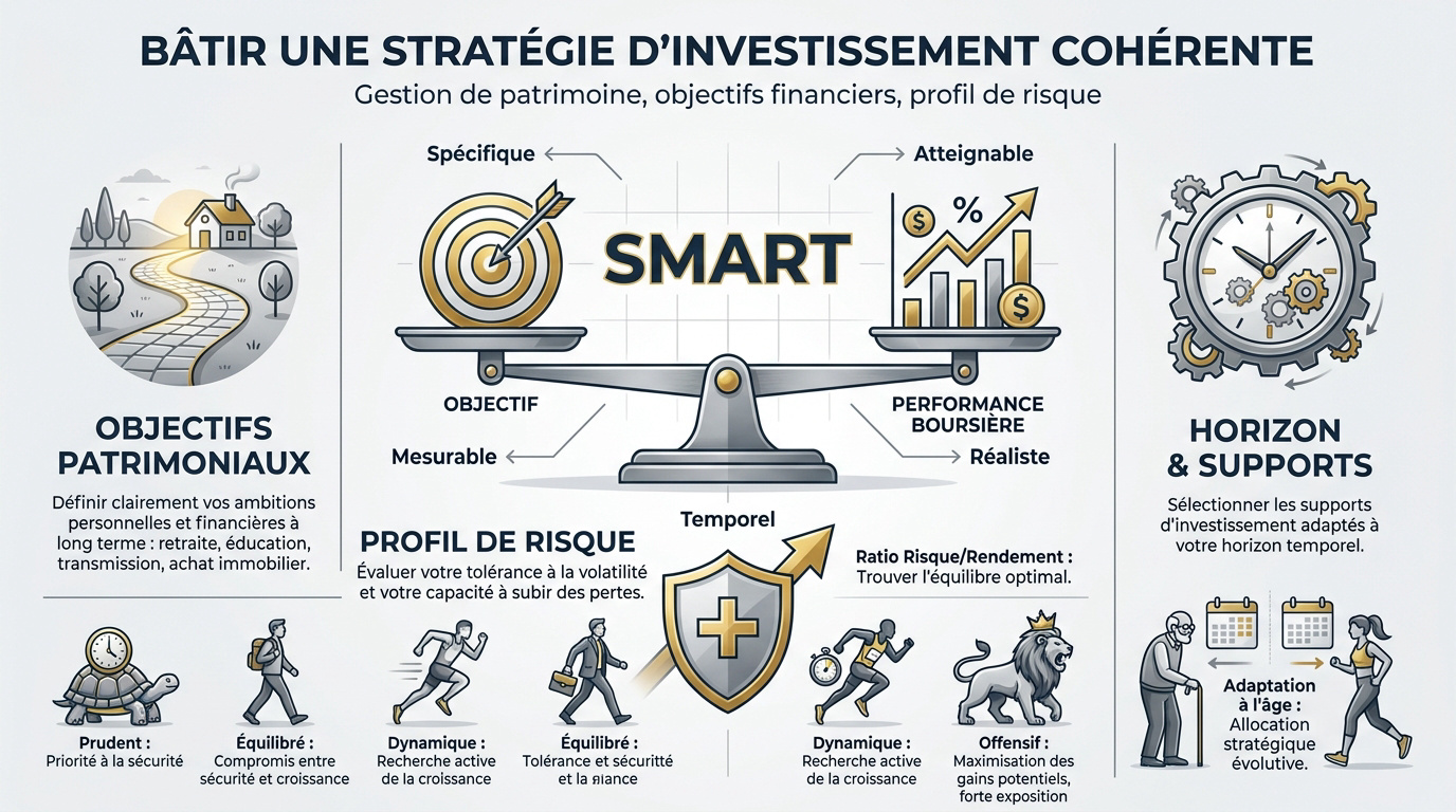 Graphique illustrant la stratégie d'investissement selon les objectifs et le profil de risque