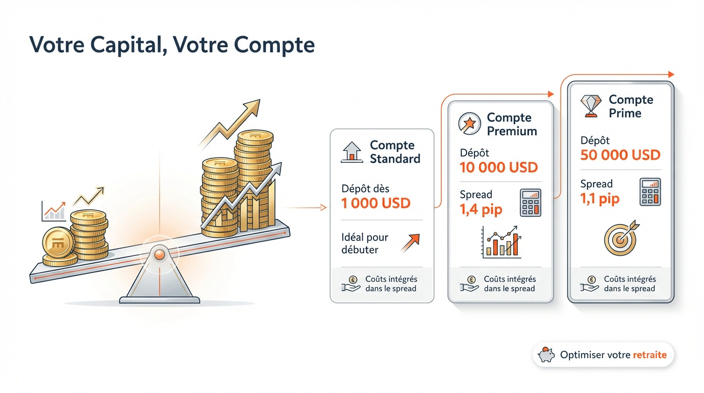 Comparatif des types de comptes de trading Swissquote selon le dépôt initial