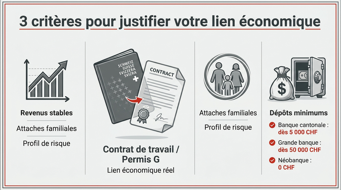 Critères de lien économique pour ouvrir un compte bancaire en Suisse