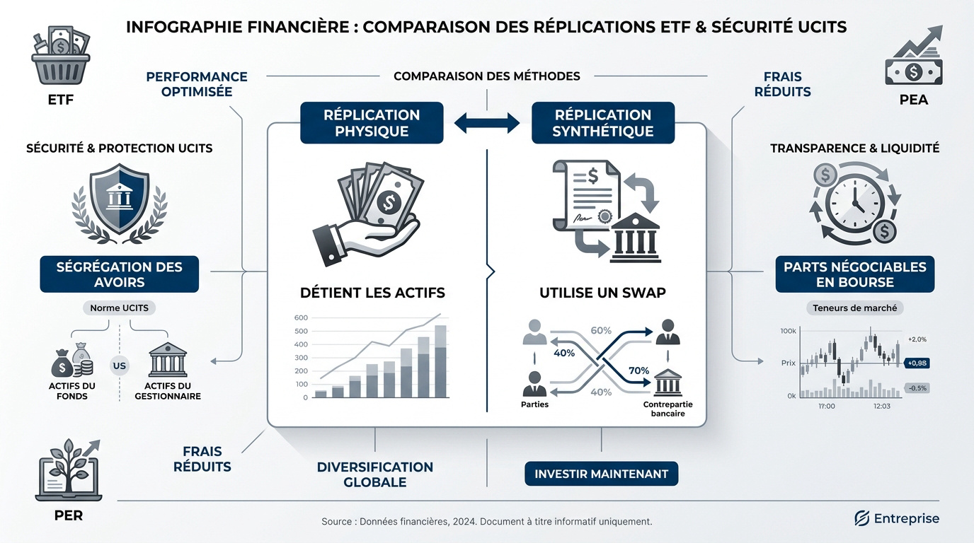 Comparaison entre réplication physique et synthétique des ETF et cadre de sécurité UCITS