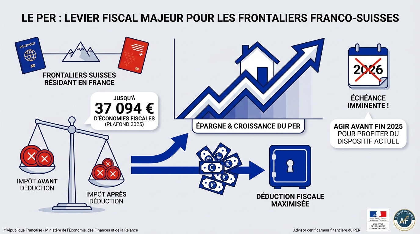 Graphique illustrant l'optimisation fiscale du PER pour les frontaliers suisses