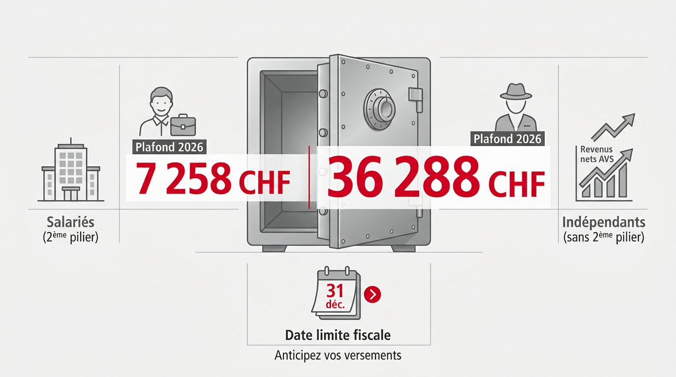 Tableau comparatif des plafonds 3ème pilier 2026 pour salariés et indépendants en Suisse