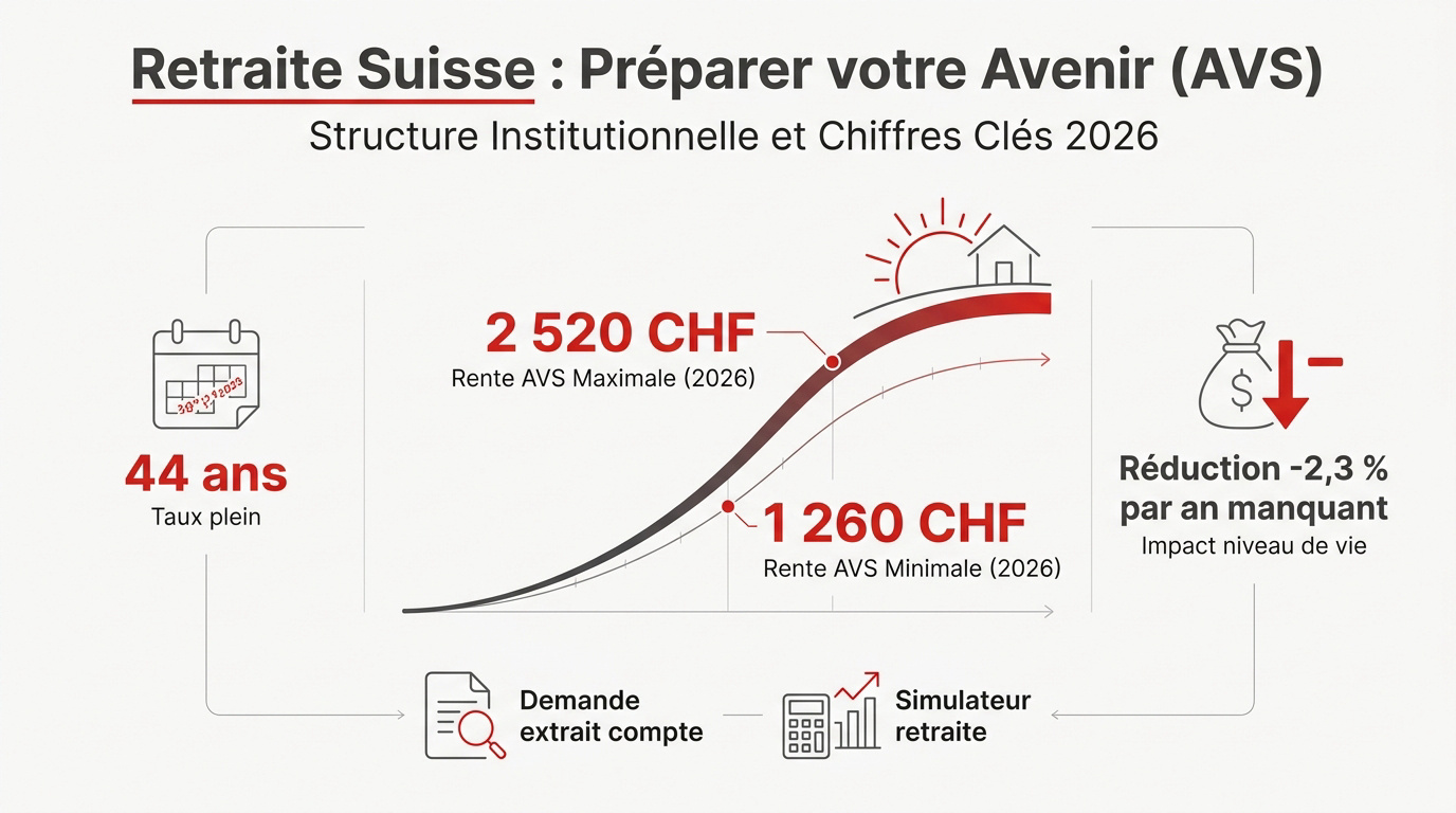Chiffres clés de la rente AVS maximale et minimale en Suisse pour 2026