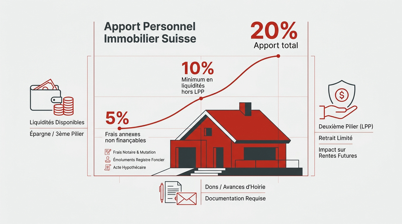 Graphique illustrant la répartition de l'apport personnel pour un achat immobilier en Suisse