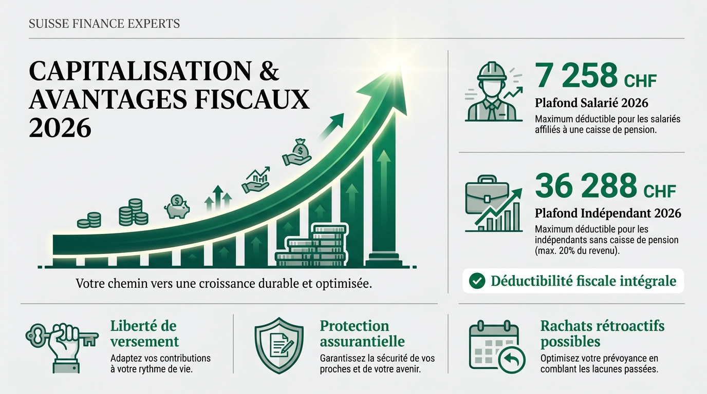 Comparatif des avantages fiscaux et de la capitalisation du 3ème pilier en Suisse pour 2026