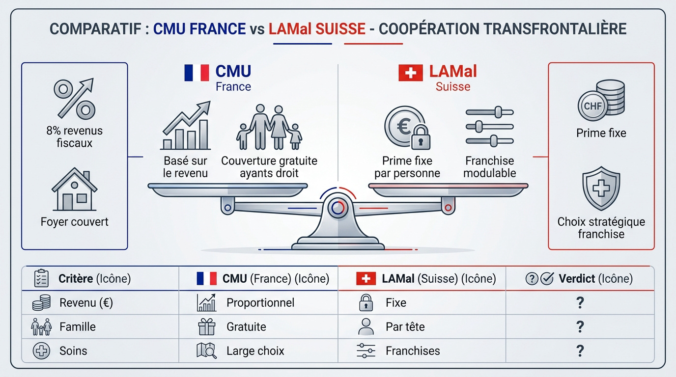 Comparaison CMU France vs LAMal Suisse
