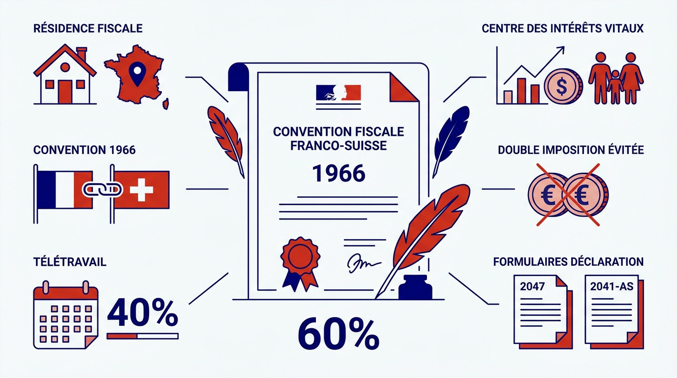 Schéma explicatif de la convention fiscale franco-suisse et résidence fiscale