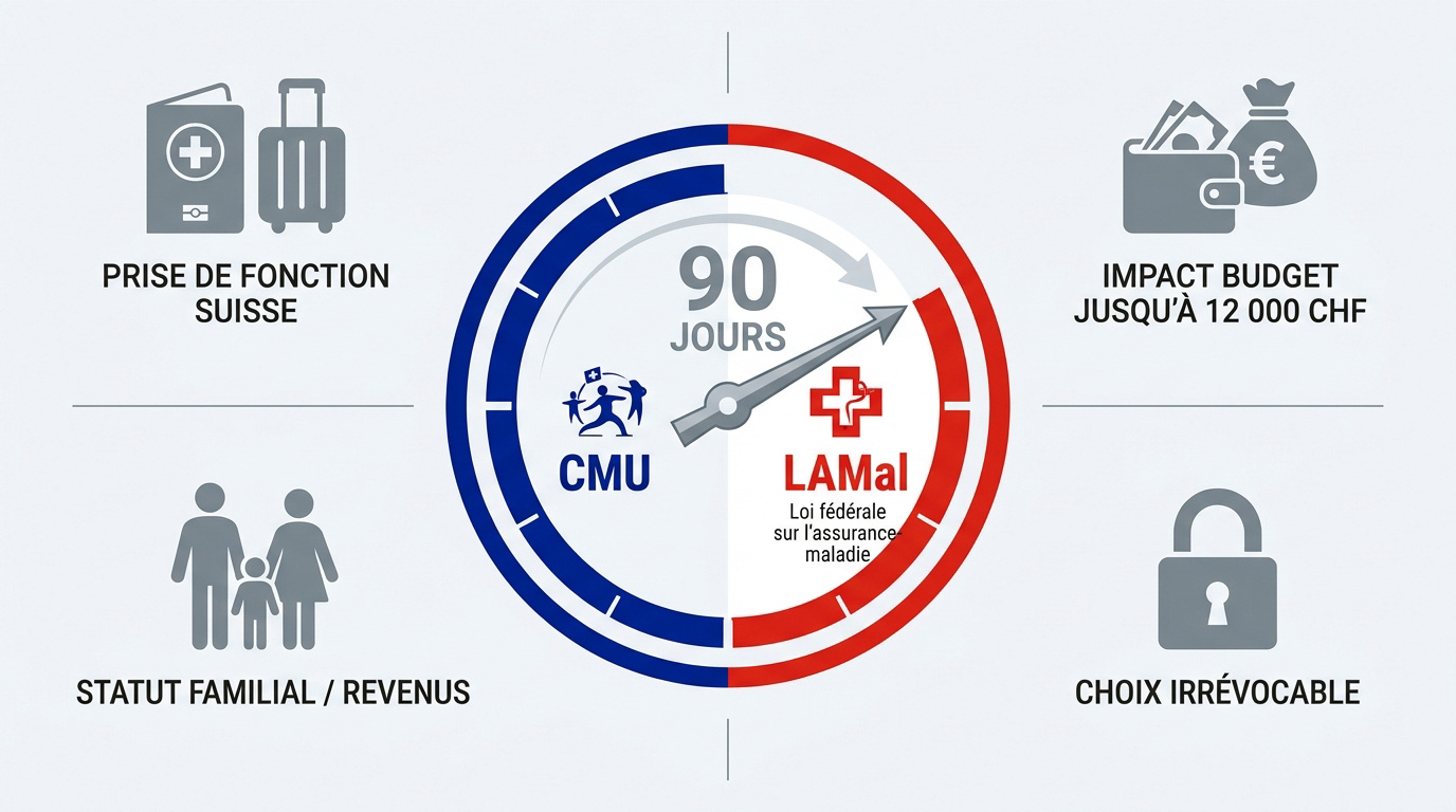 Schéma explicatif du droit d'option entre CMU et LAMal pour les frontaliers