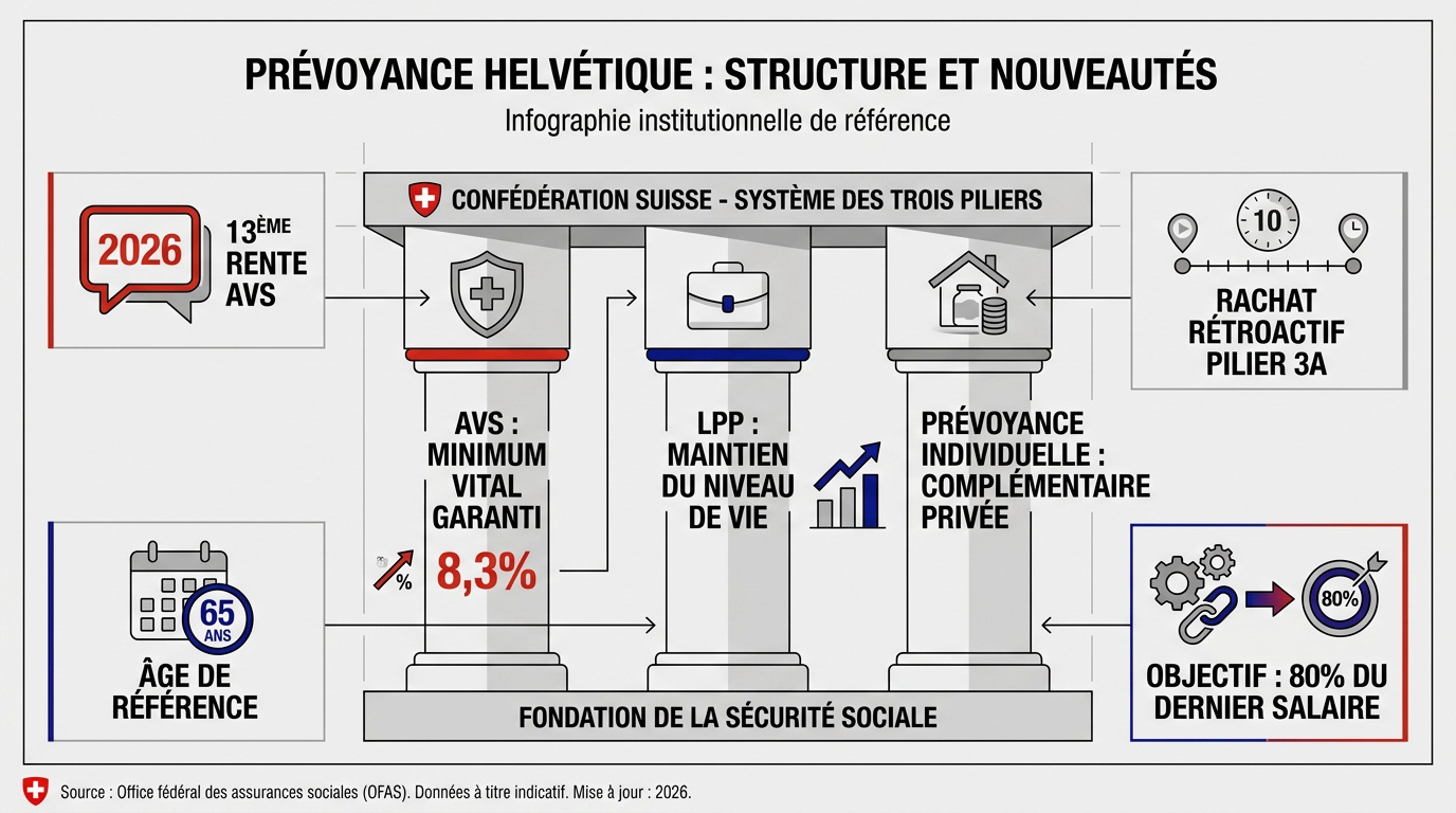 Structure des trois piliers de la prévoyance suisse pour les frontaliers