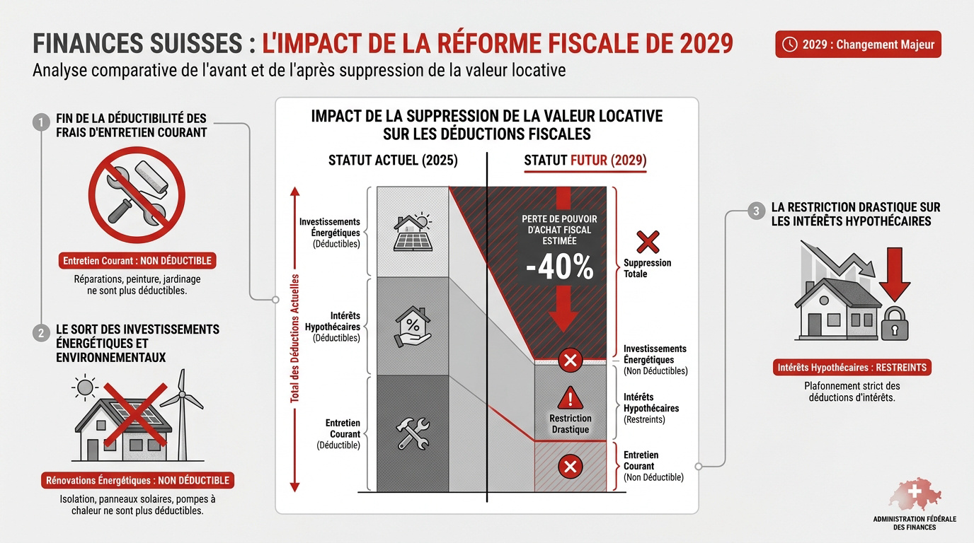 Impact de la réforme fiscale suisse 2029 sur les déductions immobilières