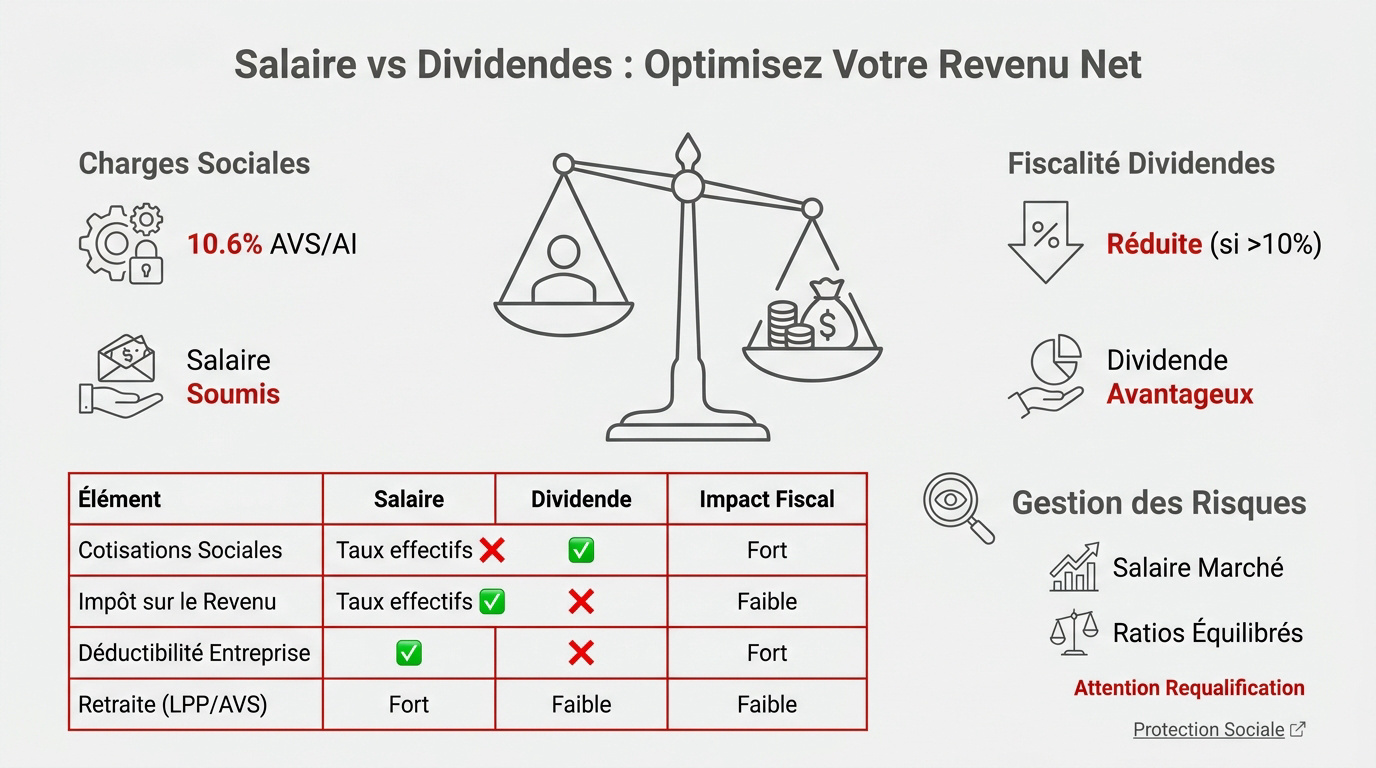 Comparaison stratégique entre versement de salaire et distribution de dividendes pour entrepreneur en Suisse