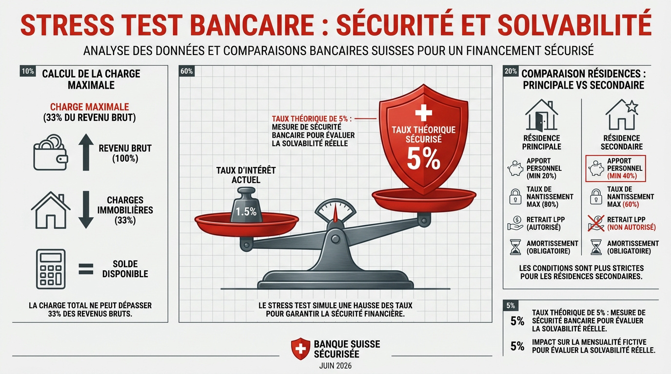Graphique illustrant le stress test bancaire pour la solvabilité immobilière en Suisse