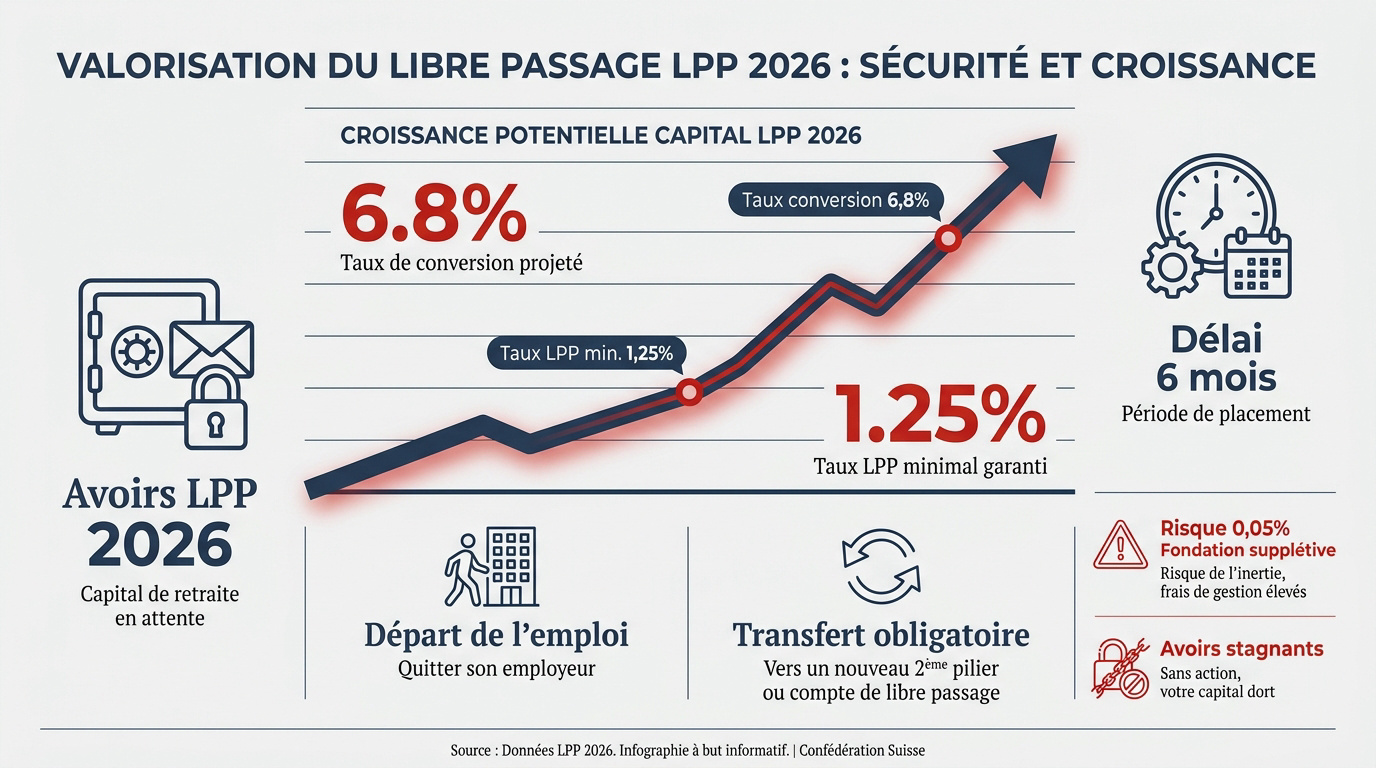 Graphique montrant l'évolution et la valorisation du libre passage LPP pour l'année 2026