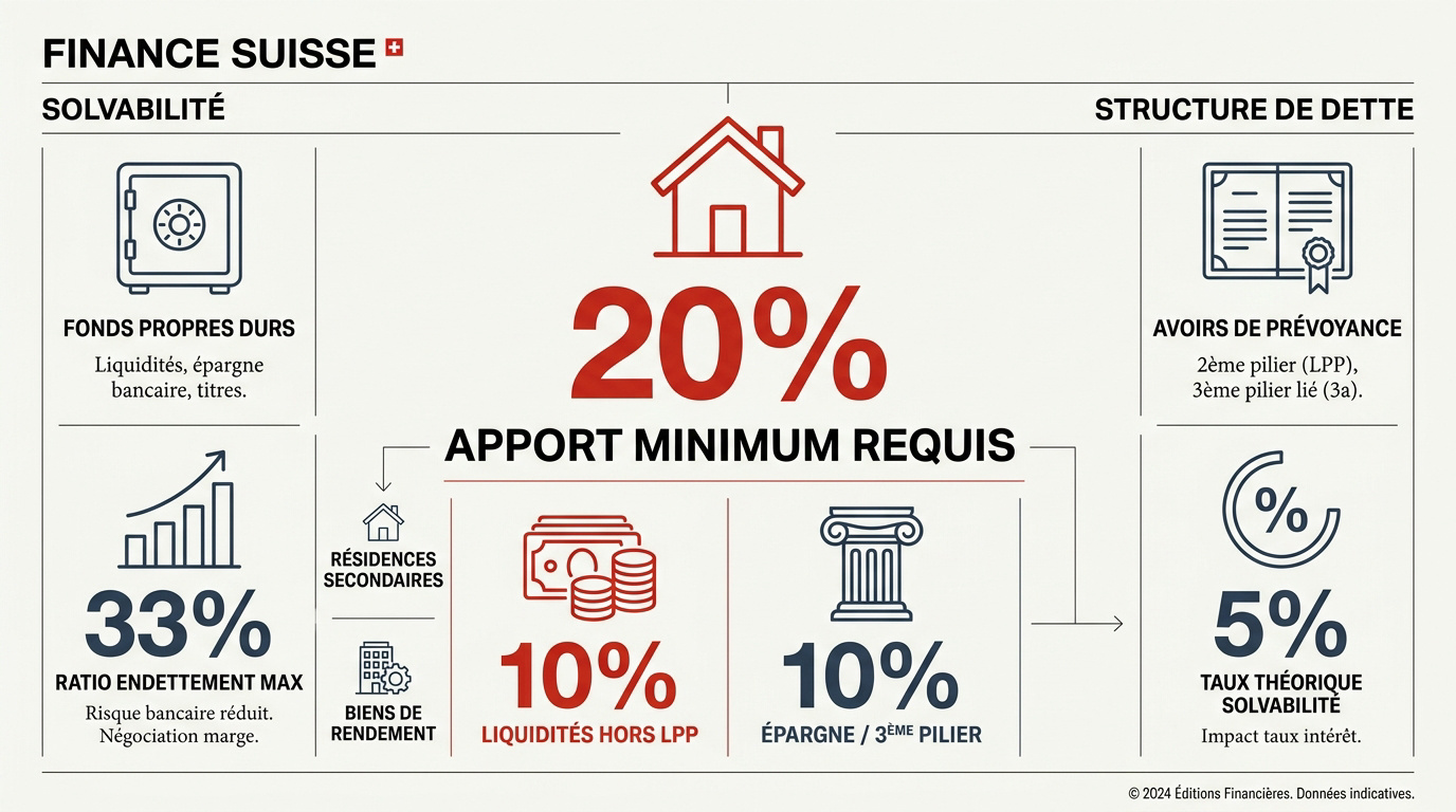 Graphique illustrant la répartition des fonds propres et de la dette pour un achat immobilier en Suisse