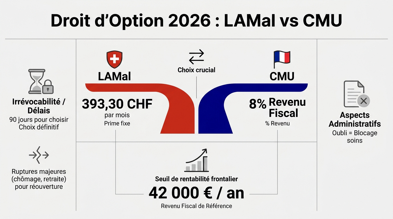 Comparatif entre l'assurance maladie LAMal suisse et la CMU française pour les frontaliers en 2026