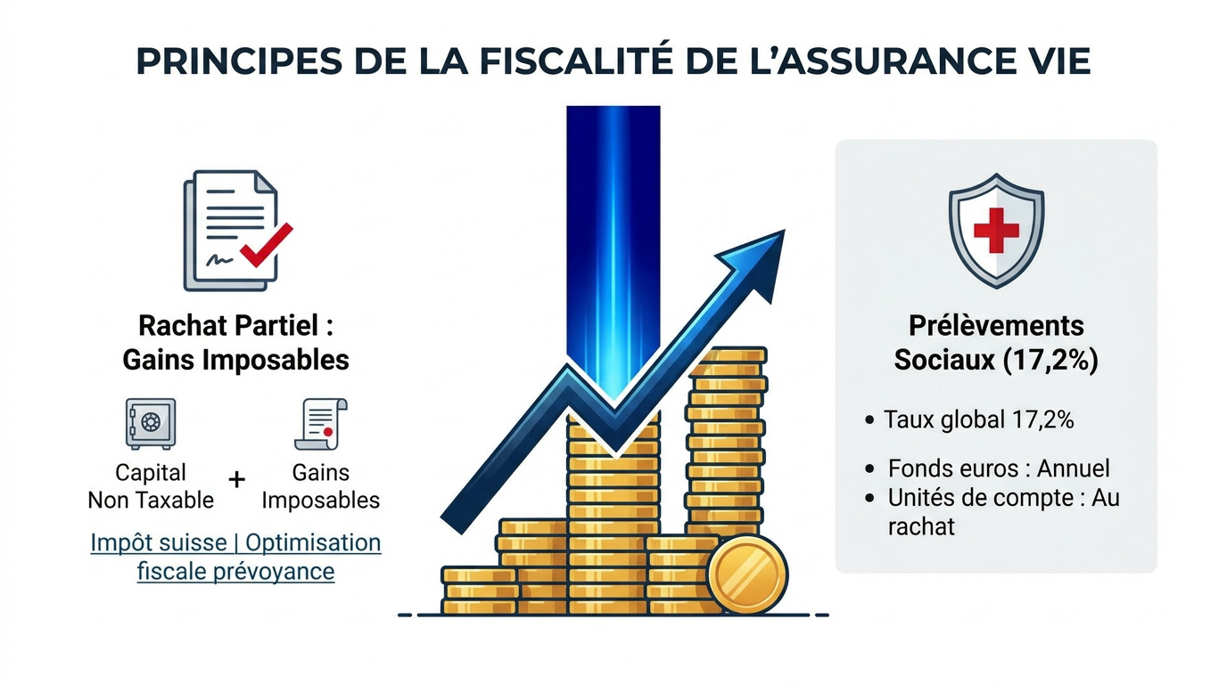 Schéma explicatif des principes de la fiscalité de l'assurance vie et des abattements fiscaux
