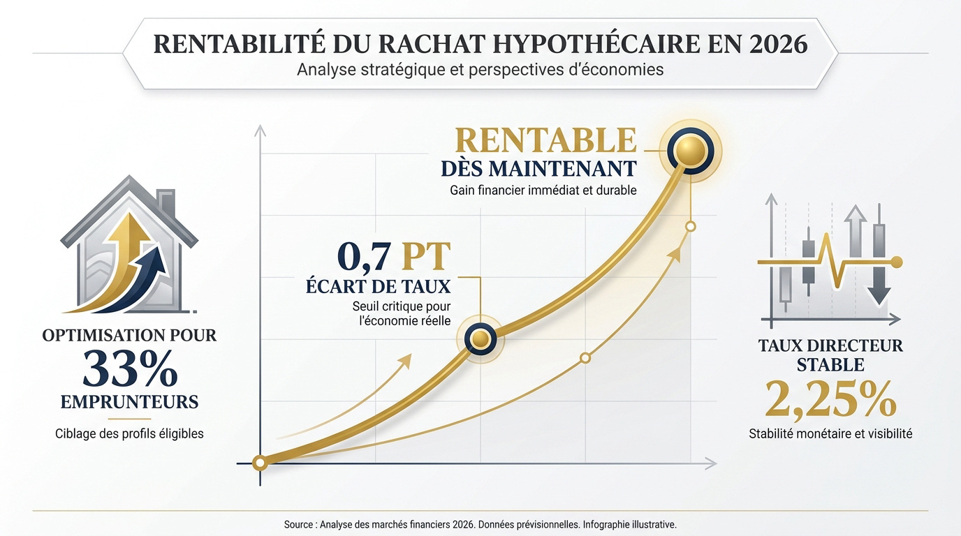 Graphique analysant la rentabilité d'un rachat de prêt hypothécaire en 2026 selon les taux du marché