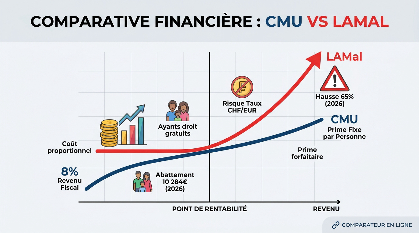 Comparaison financière entre les cotisations CMU et les primes LAMal pour frontaliers