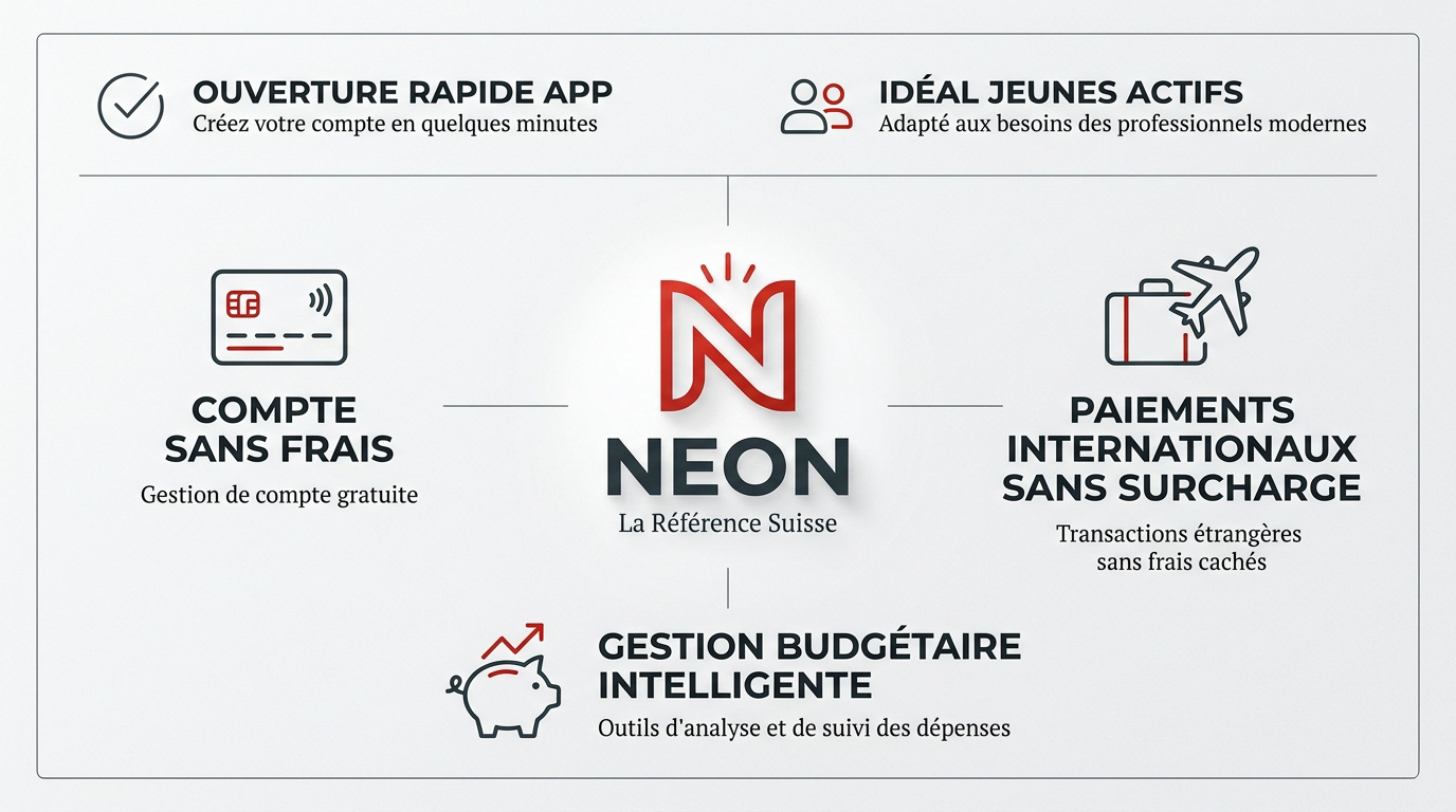 Interface de l'application bancaire Neon sur smartphone en Suisse