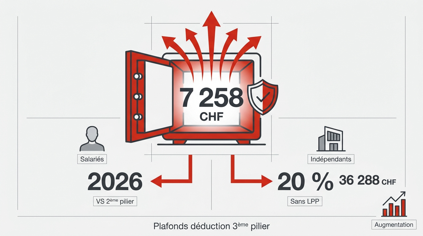 Graphique illustrant la croissance et la sécurité des plafonds du 3ème pilier en Suisse pour 2026