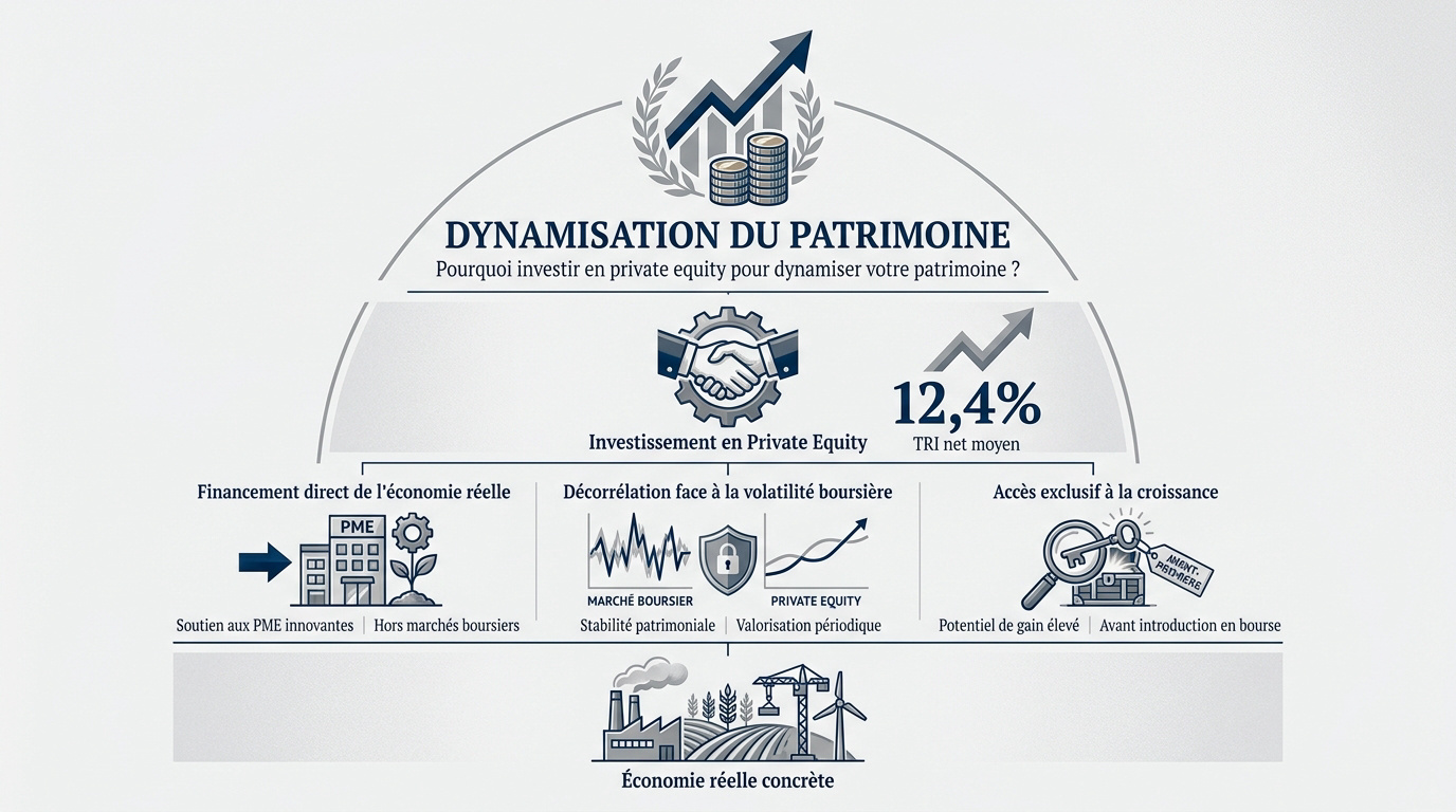 Représentation de la croissance patrimoniale via l'investissement en private equity