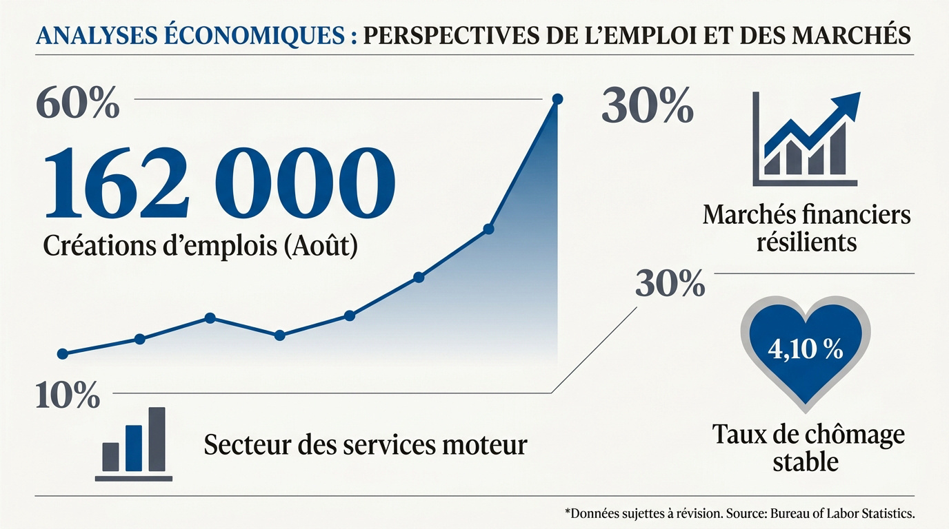 Graphique de l'évolution de l'emploi américain et des indices boursiers