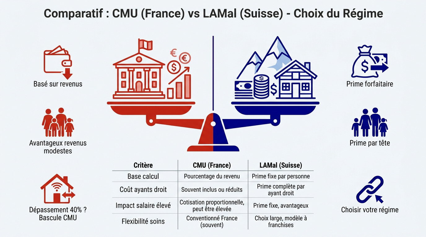 Comparatif financier CMU versus LAMal pour frontalier suisse