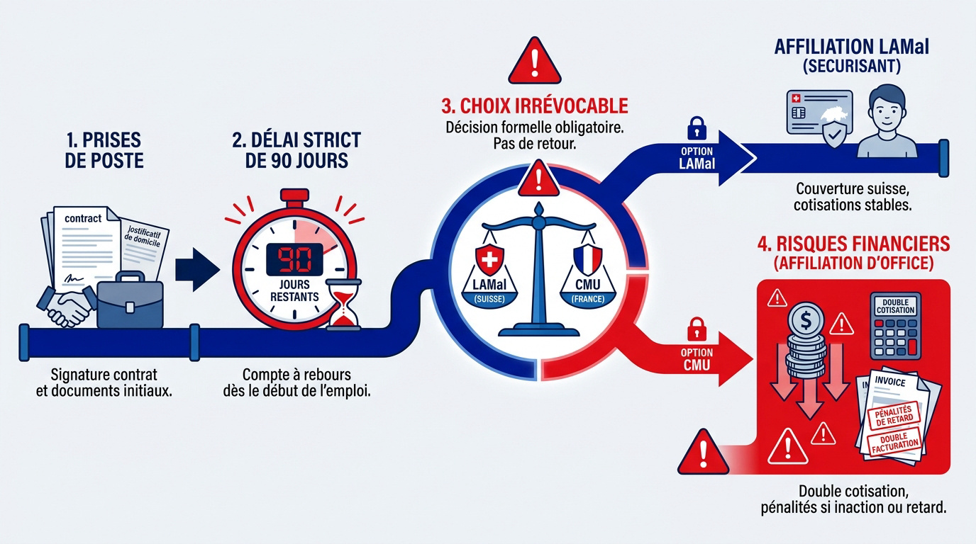 Schéma décisionnel pour l'exercice du droit d'option assurance maladie frontalier suisse
