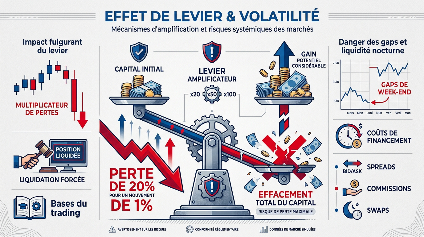 Graphique illustrant l'impact de l'effet de levier et de la volatilité sur le capital de trading